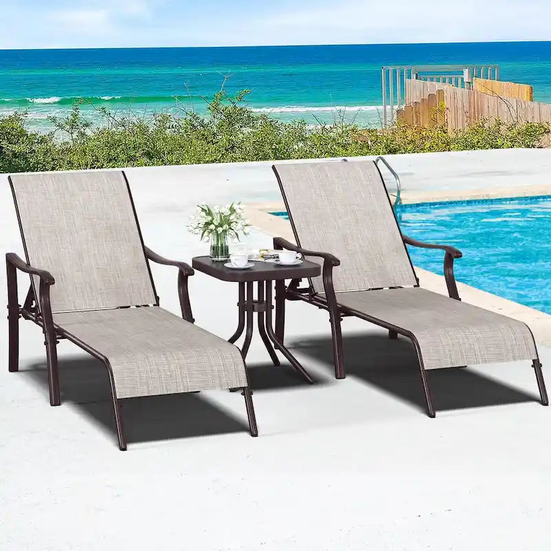 Outdoor Recliner With Side Table And 5 Adjustable Positions (Set Of 2) - N/A