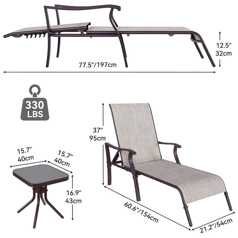 Fauteuil inclinable d'extérieur avec table d'appoint et 5 positions réglables (lot de 2) - N/D