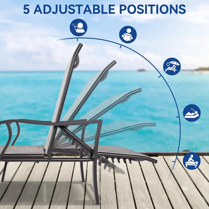 Fauteuil inclinable d'extérieur avec table d'appoint et 5 positions réglables (lot de 2) - N/D