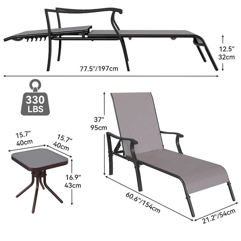 Fauteuil inclinable d'extérieur avec table d'appoint et 5 positions réglables (lot de 2) - N/D