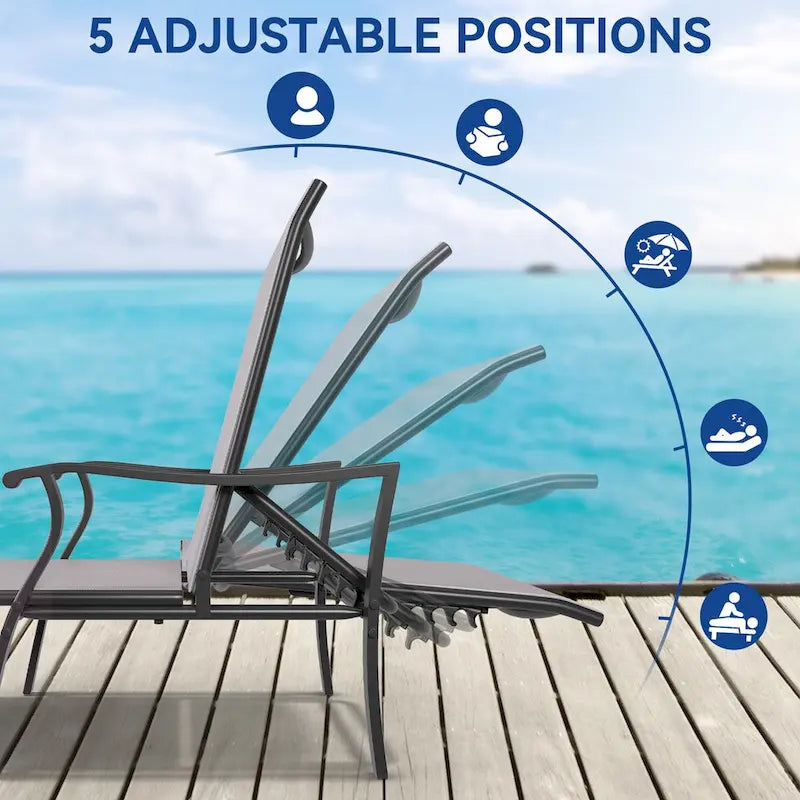 Fauteuil inclinable d'extérieur avec table d'appoint et 5 positions réglables (lot de 2) - N/D