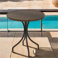 Table d'appoint ronde d'extérieur avec cadre en acier et plateau à lattes