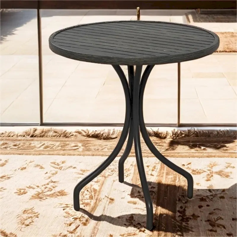 Table d'appoint ronde d'extérieur avec cadre en acier et plateau à lattes