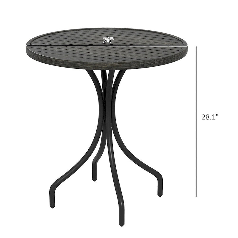 Table d'appoint ronde d'extérieur avec cadre en acier et plateau à lattes
