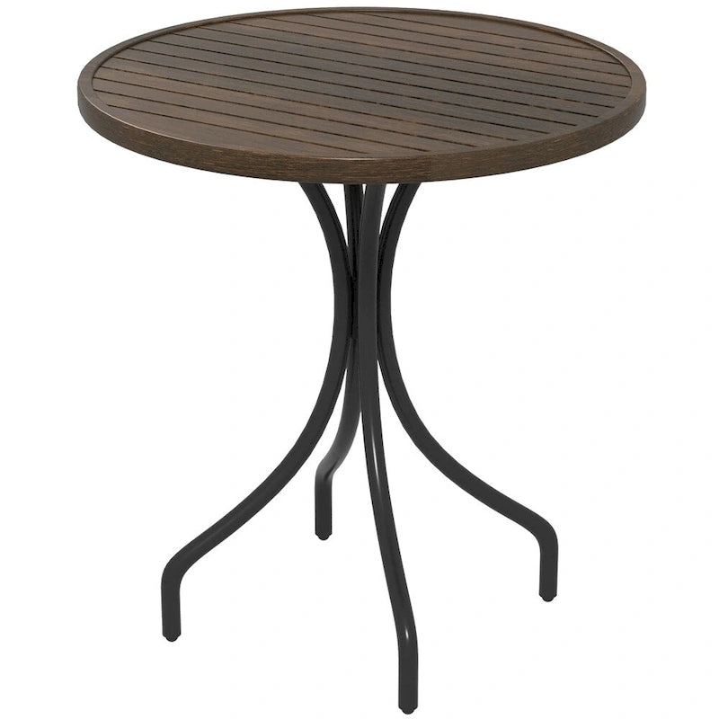Table d'appoint ronde d'extérieur avec cadre en acier et plateau à lattes