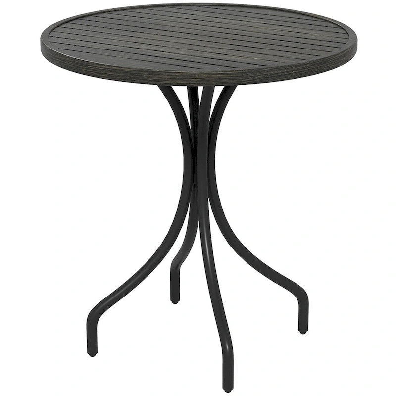 Table d'appoint ronde d'extérieur avec cadre en acier et plateau à lattes