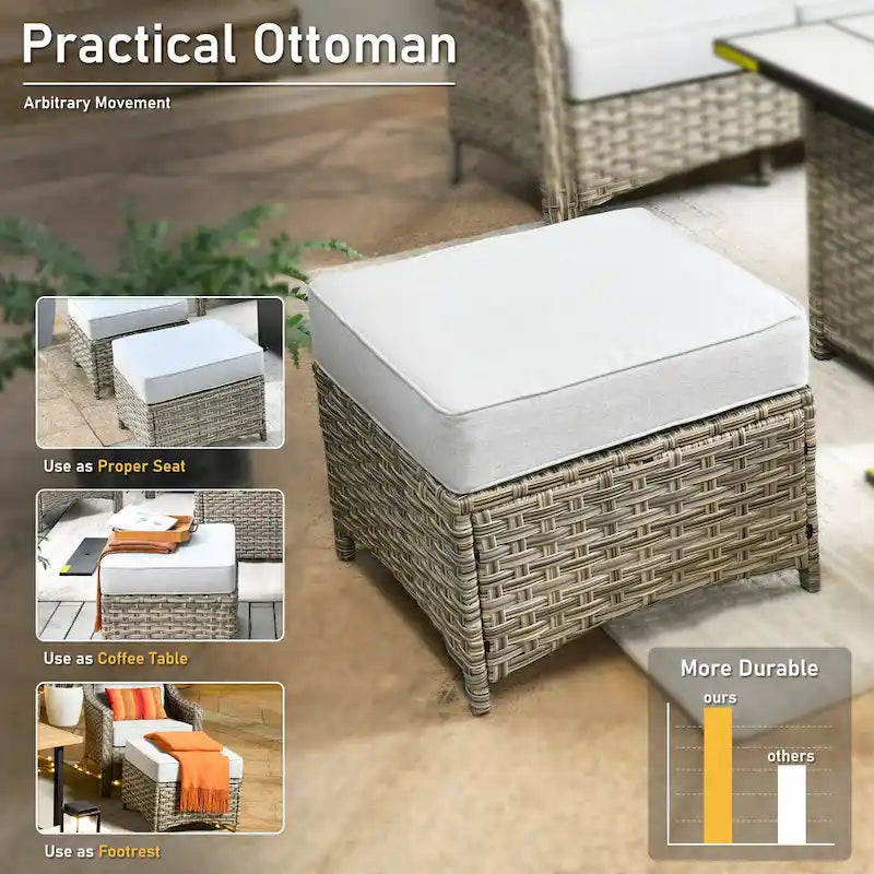 HOOOWOOO Ensemble de meubles de jardin 6 pièces en osier gris avec table brasero
