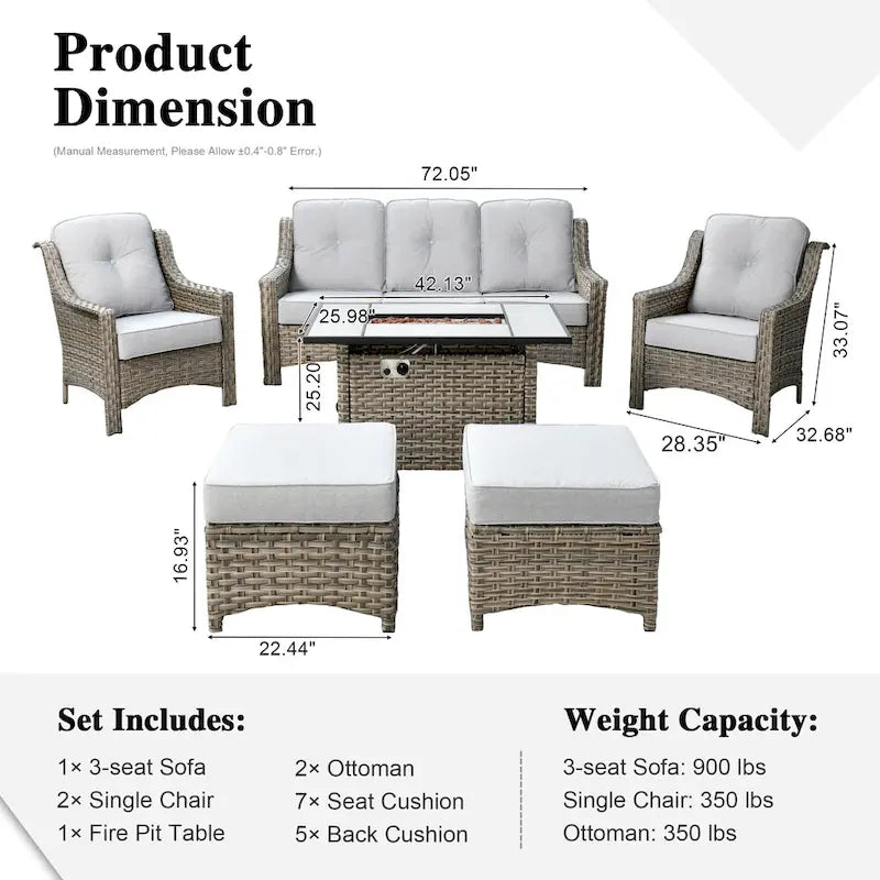 HOOOWOOO Ensemble de meubles de jardin 6 pièces en osier gris avec table brasero