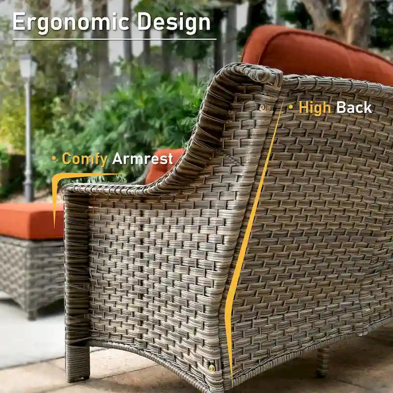 HOOOWOOO Ensemble de meubles de jardin 6 pièces en osier gris avec table brasero