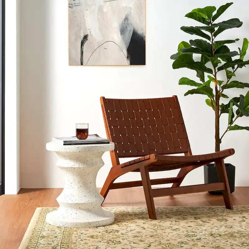 Glitzhome 18H MGO Table d'appoint/tabouret de jardin d'extérieur noir motif échecs
