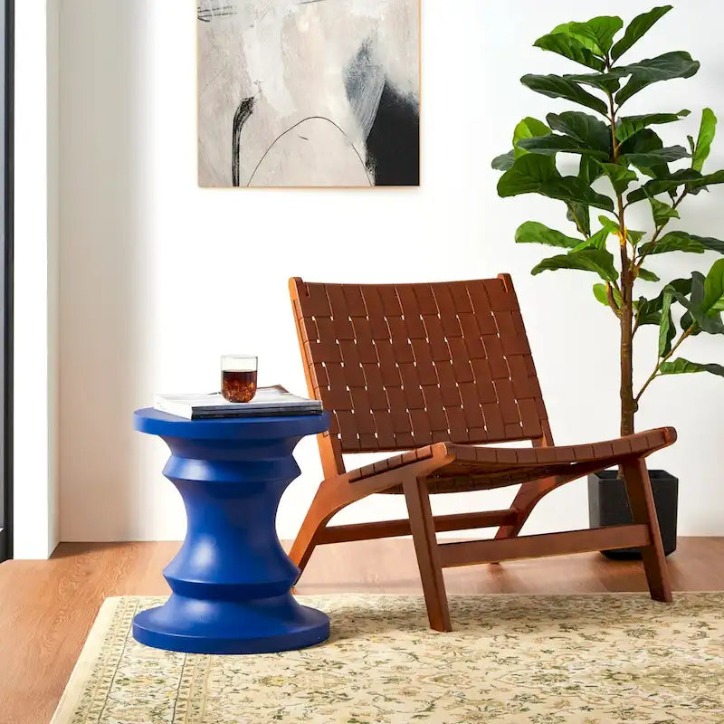 Glitzhome 18H MGO Table d'appoint/tabouret de jardin d'extérieur noir motif échecs