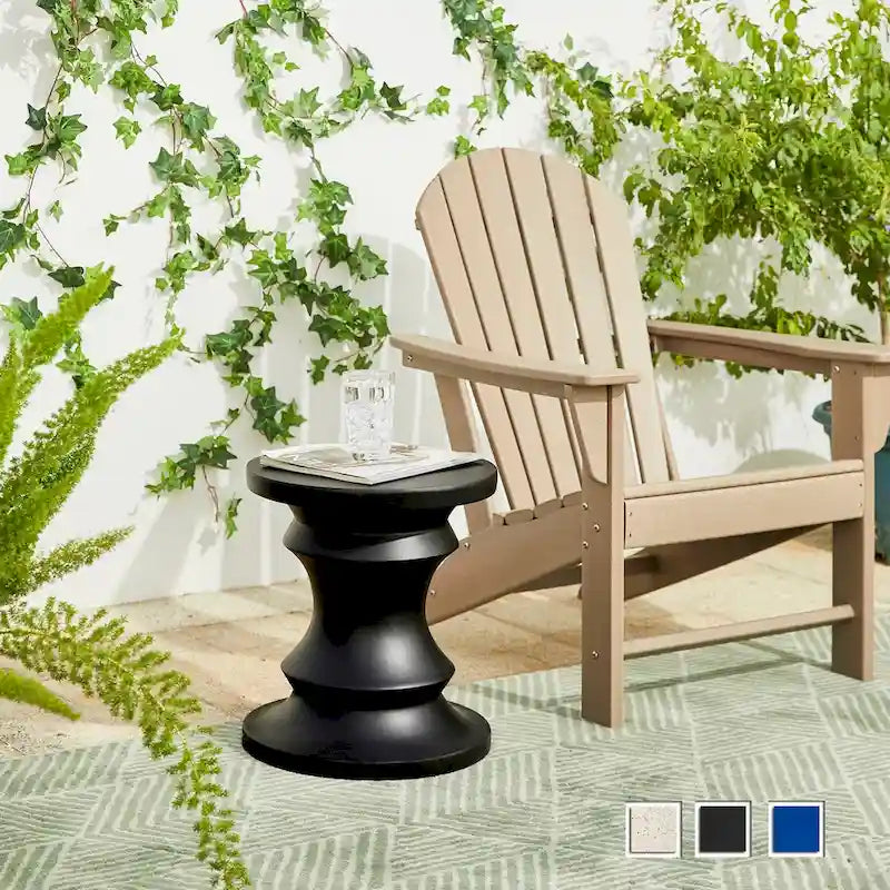 Glitzhome 18H MGO Table d'appoint/tabouret de jardin d'extérieur noir motif échecs