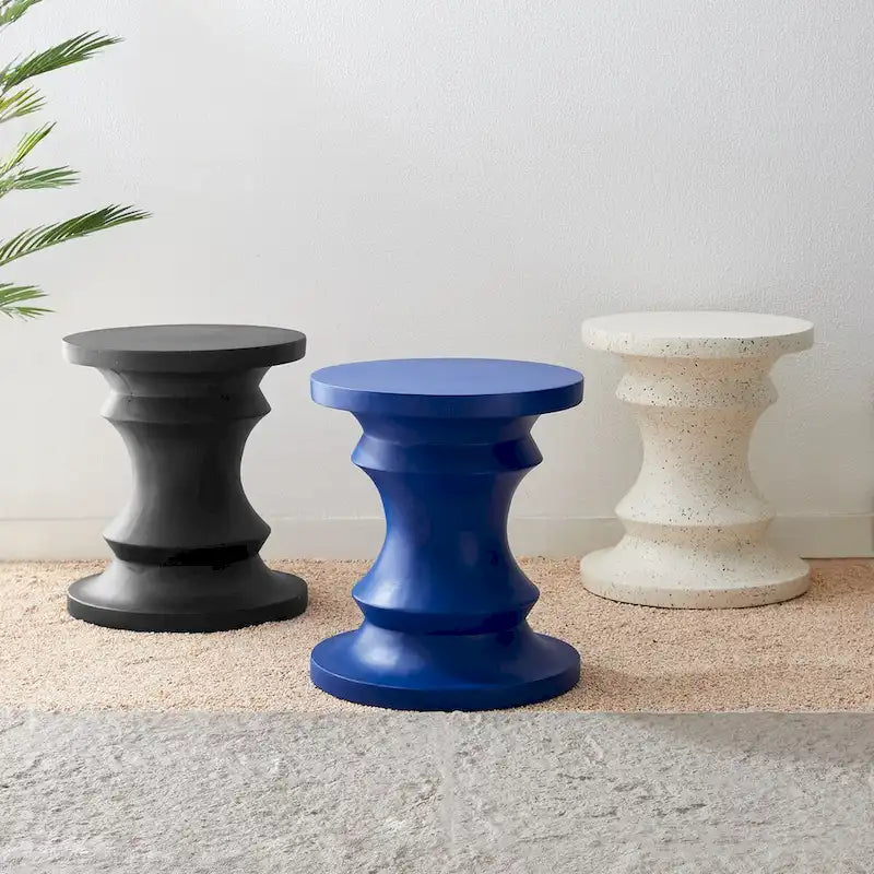 Glitzhome 18H MGO Table d'appoint/tabouret de jardin d'extérieur noir motif échecs