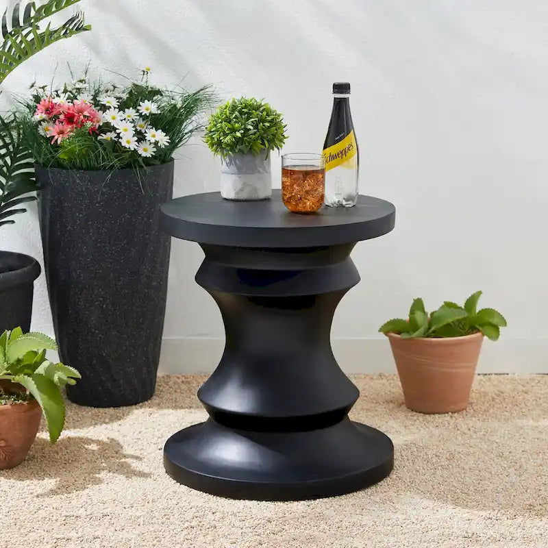 Glitzhome 18H MGO Table d'appoint/tabouret de jardin d'extérieur noir motif échecs