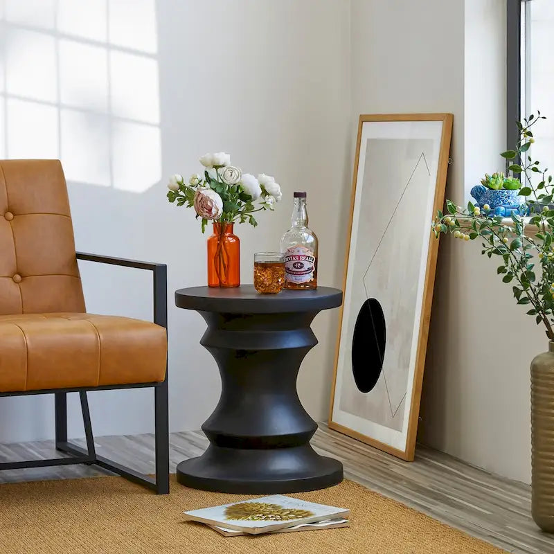 Glitzhome 18H MGO Table d'appoint/tabouret de jardin d'extérieur noir motif échecs