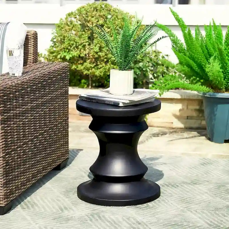 Glitzhome 18H MGO Table d'appoint/tabouret de jardin d'extérieur noir motif échecs