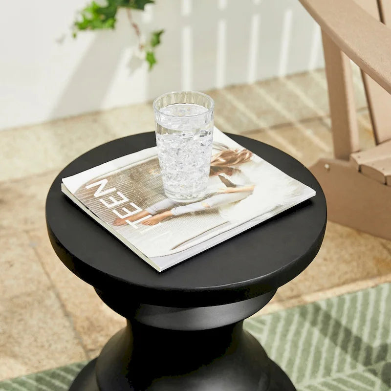 Glitzhome 18H MGO Table d'appoint/tabouret de jardin d'extérieur noir motif échecs