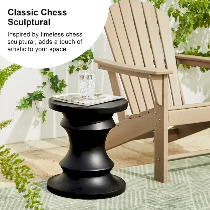 Glitzhome 18H MGO Table d'appoint/tabouret de jardin d'extérieur noir motif échecs