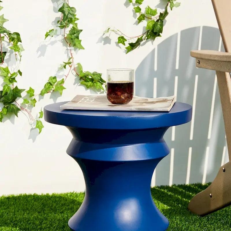 Glitzhome 18H MGO Table d'appoint/tabouret de jardin d'extérieur noir motif échecs