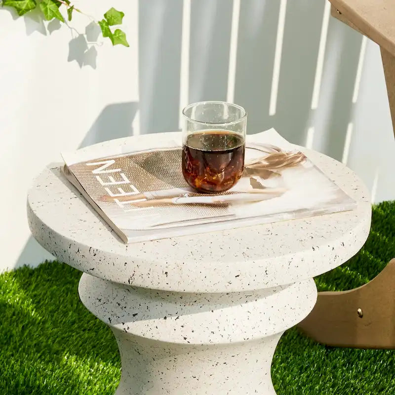 Glitzhome 18H MGO Table d'appoint/tabouret de jardin d'extérieur noir motif échecs