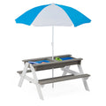 Table de pique-nique extérieure en bois 3 en 1 pour enfants avec parasol, convertible en table de sable et d'eau, certifiée ASTM et CPSIA, grise