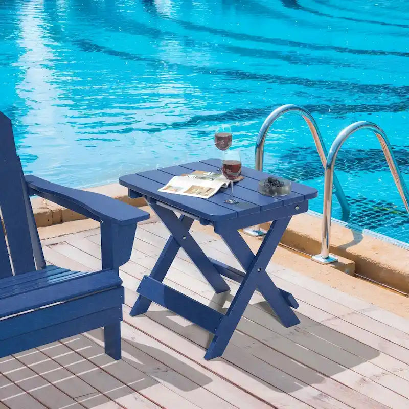 Outdoor Adirondack Foldable Side Table for Poolside Garden, Weather Resistant Coffee Table -Plastic High-Density PE