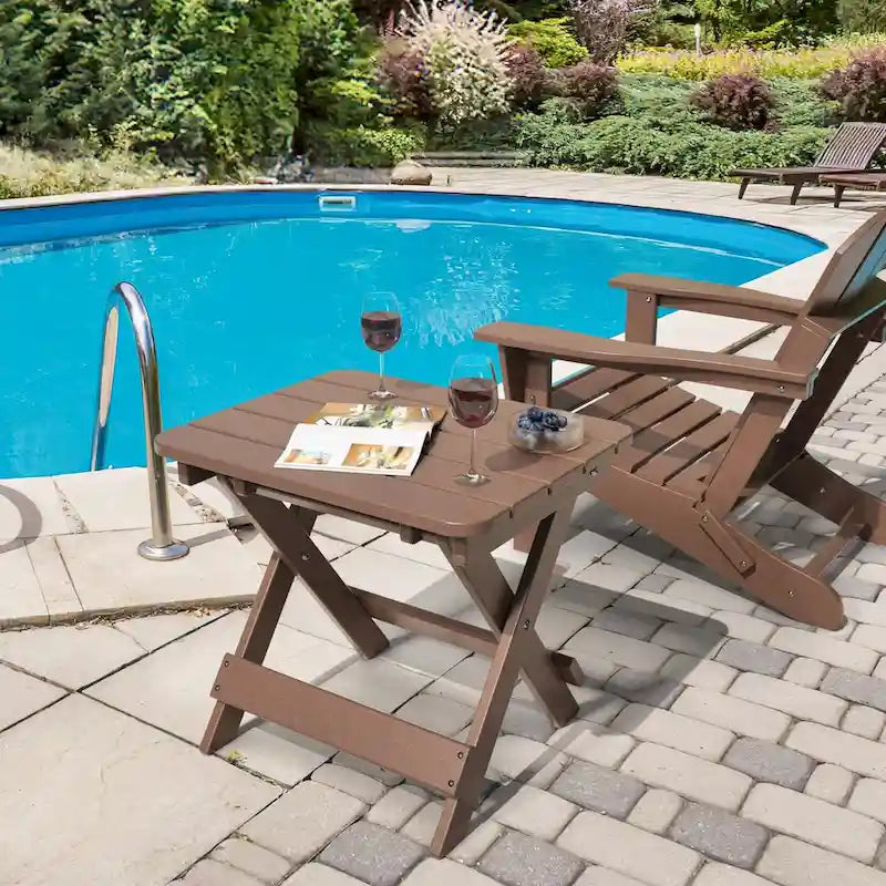 Table d'appoint pliante Adirondack d'extérieur pour jardin au bord de la piscine, table basse résistante aux intempéries - en PE haute densité