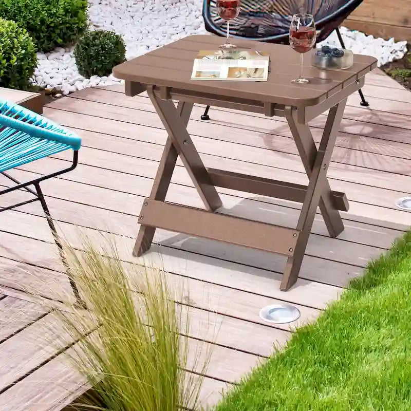 Table d'appoint pliante Adirondack d'extérieur pour jardin au bord de la piscine, table basse résistante aux intempéries - en PE haute densité
