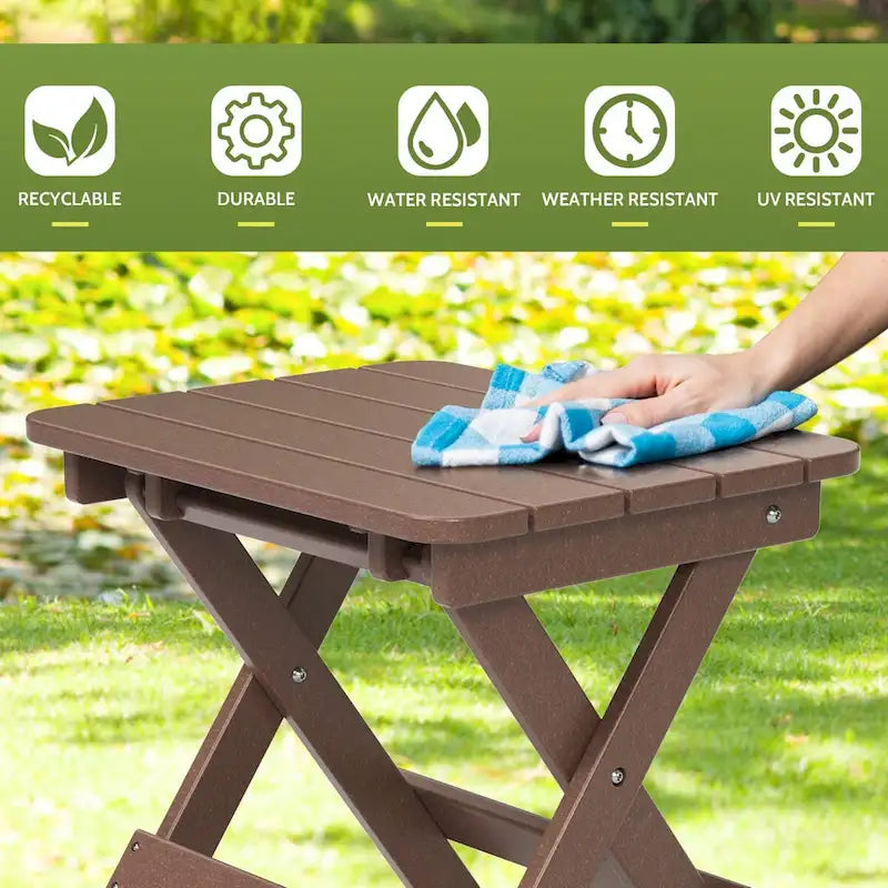Table d'appoint pliante Adirondack d'extérieur pour jardin au bord de la piscine, table basse résistante aux intempéries - en PE haute densité