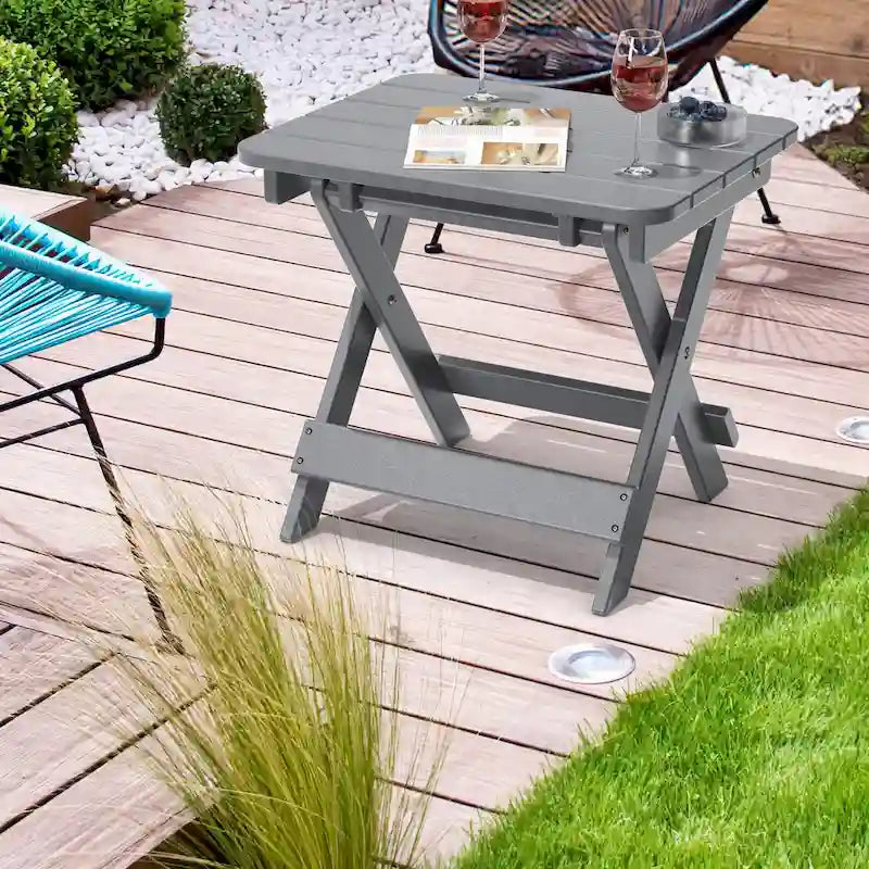 Table d'appoint pliante Adirondack d'extérieur pour jardin au bord de la piscine, table basse résistante aux intempéries - en PE haute densité