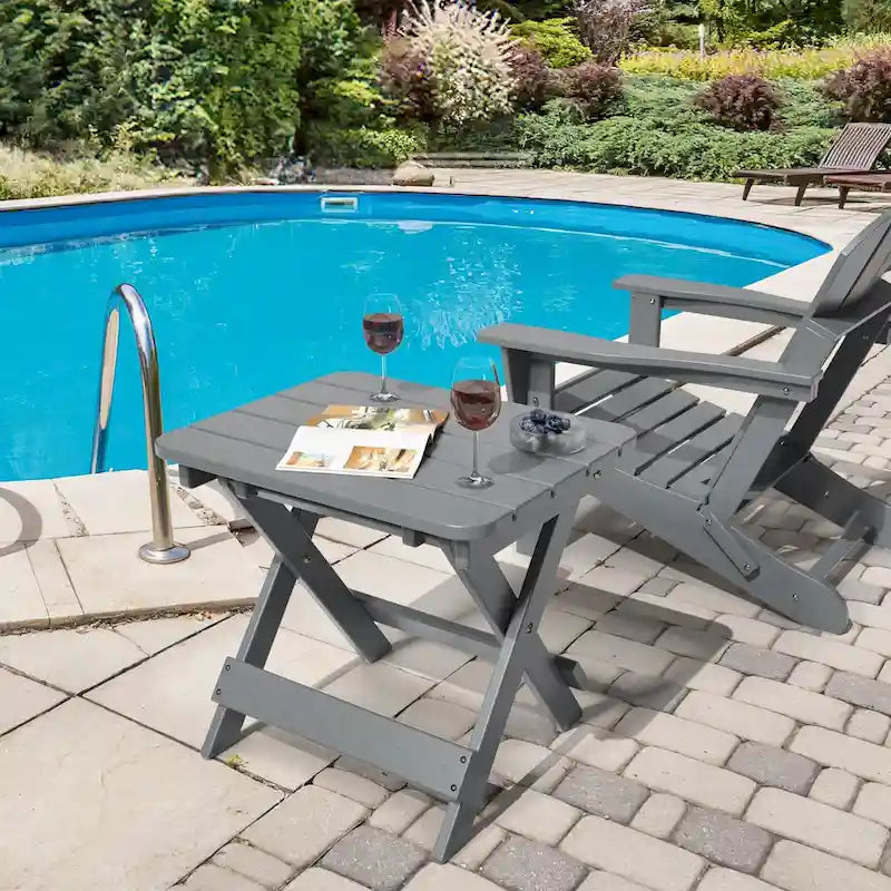 Table d'appoint pliante Adirondack d'extérieur pour jardin au bord de la piscine, table basse résistante aux intempéries - en PE haute densité