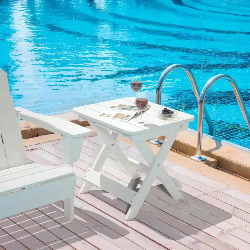 Table d'appoint pliante Adirondack d'extérieur pour jardin au bord de la piscine, table basse résistante aux intempéries - en PE haute densité