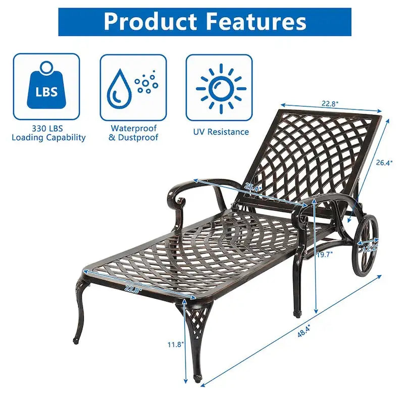 Lit de repos réglable en aluminium pour cour, chaise longue d'extérieur