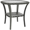 Table basse d'extérieur en rotin avec étagère de rangement, table d'appoint en osier avec plateau en verre