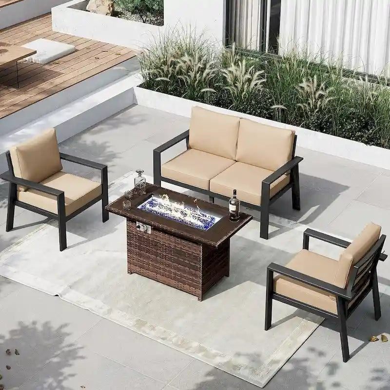 4 Pieces Aluminum Patio Furniture Set with 40 Fire Pit Table