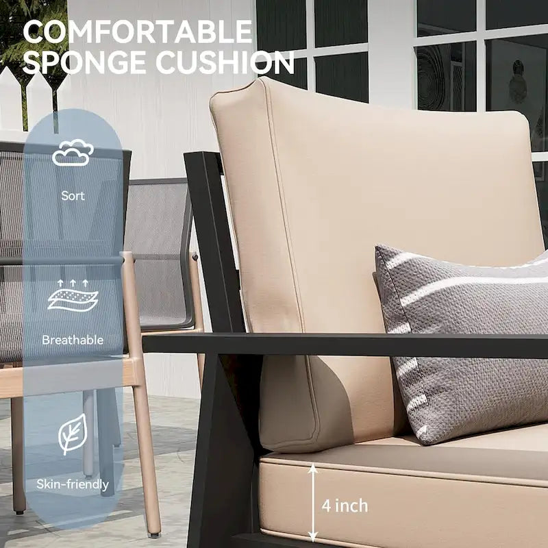 Ensemble de mobilier de patio en aluminium 4 pièces avec table brasero de 40 pouces