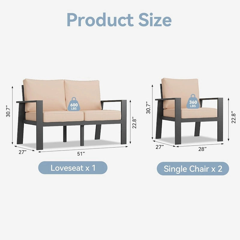 Ensemble de mobilier de patio en aluminium 4 pièces avec table brasero de 40 pouces