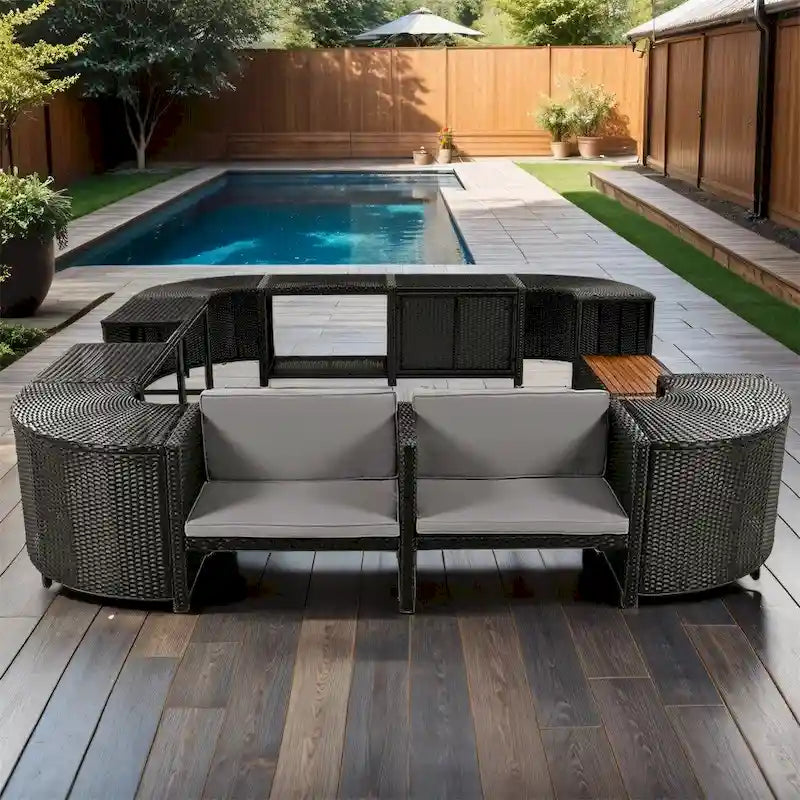 Quadrilateral Outdoor Rattan Sectional Sofa Set with Mini Sofa