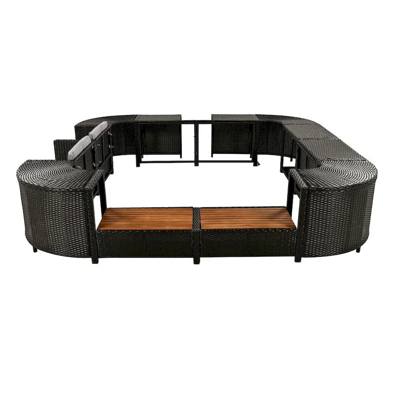 Ensemble de canapé d'angle d'extérieur en rotin de forme quadrilatérale avec mini-canapé