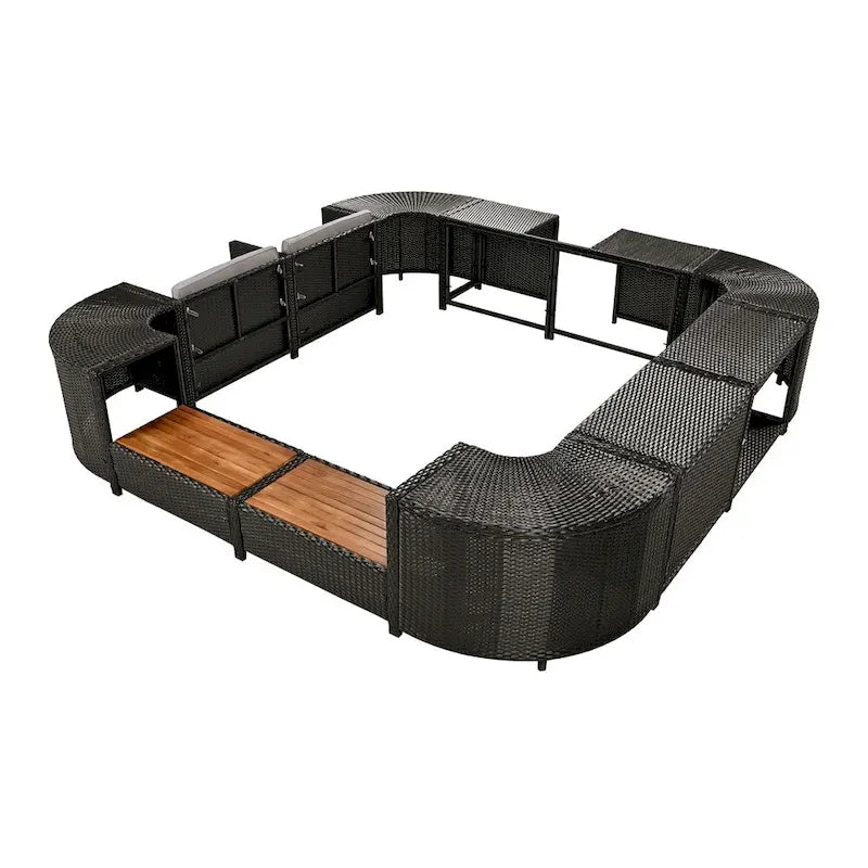 Ensemble de canapé d'angle d'extérieur en rotin de forme quadrilatérale avec mini-canapé