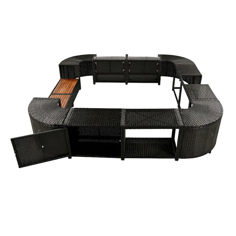 Ensemble de canapé d'angle d'extérieur en rotin de forme quadrilatérale avec mini-canapé