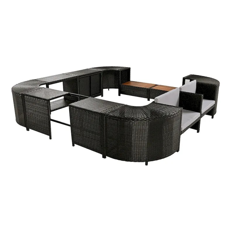 Ensemble de canapé d'angle d'extérieur en rotin de forme quadrilatérale avec mini-canapé