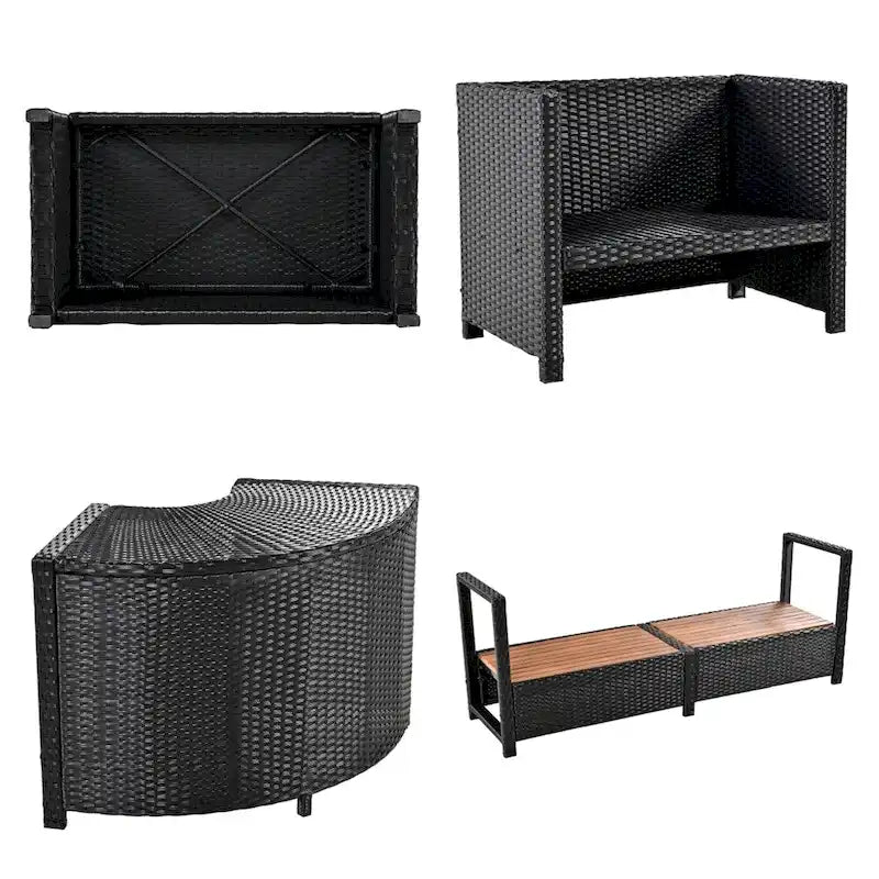 Ensemble de canapé d'angle d'extérieur en rotin de forme quadrilatérale avec mini-canapé