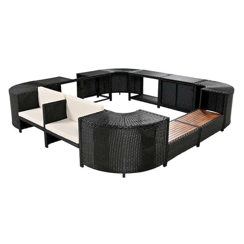 Ensemble de canapé d'angle d'extérieur en rotin de forme quadrilatérale avec mini-canapé