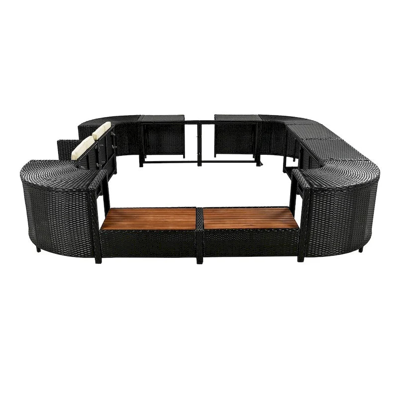 Ensemble de canapé d'angle d'extérieur en rotin de forme quadrilatérale avec mini-canapé