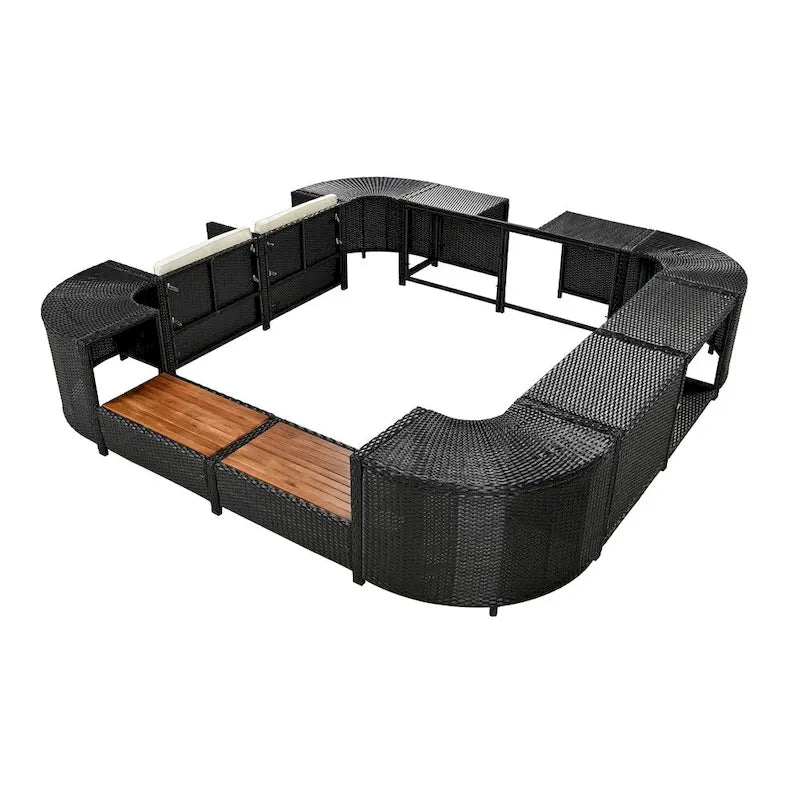 Ensemble de canapé d'angle d'extérieur en rotin de forme quadrilatérale avec mini-canapé