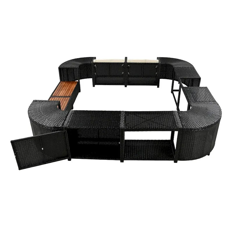 Ensemble de canapé d'angle d'extérieur en rotin de forme quadrilatérale avec mini-canapé