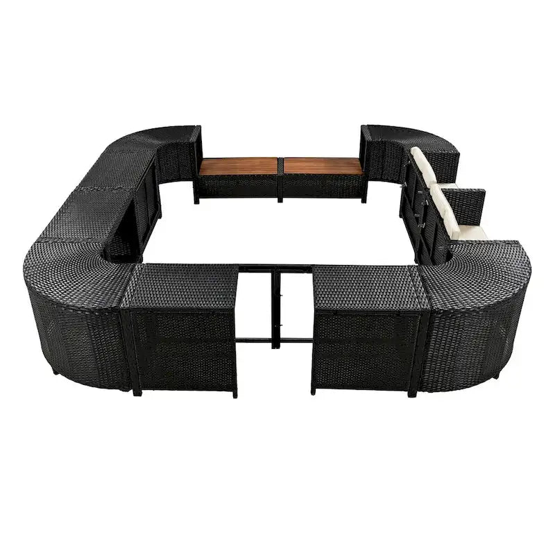 Ensemble de canapé d'angle d'extérieur en rotin de forme quadrilatérale avec mini-canapé