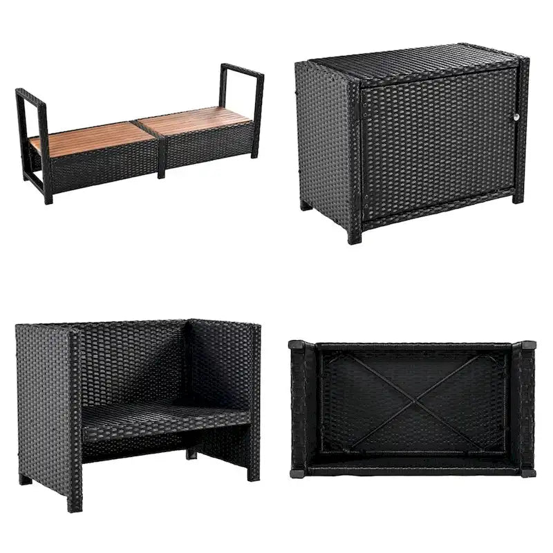 Ensemble de canapé d'angle d'extérieur en rotin de forme quadrilatérale avec mini-canapé
