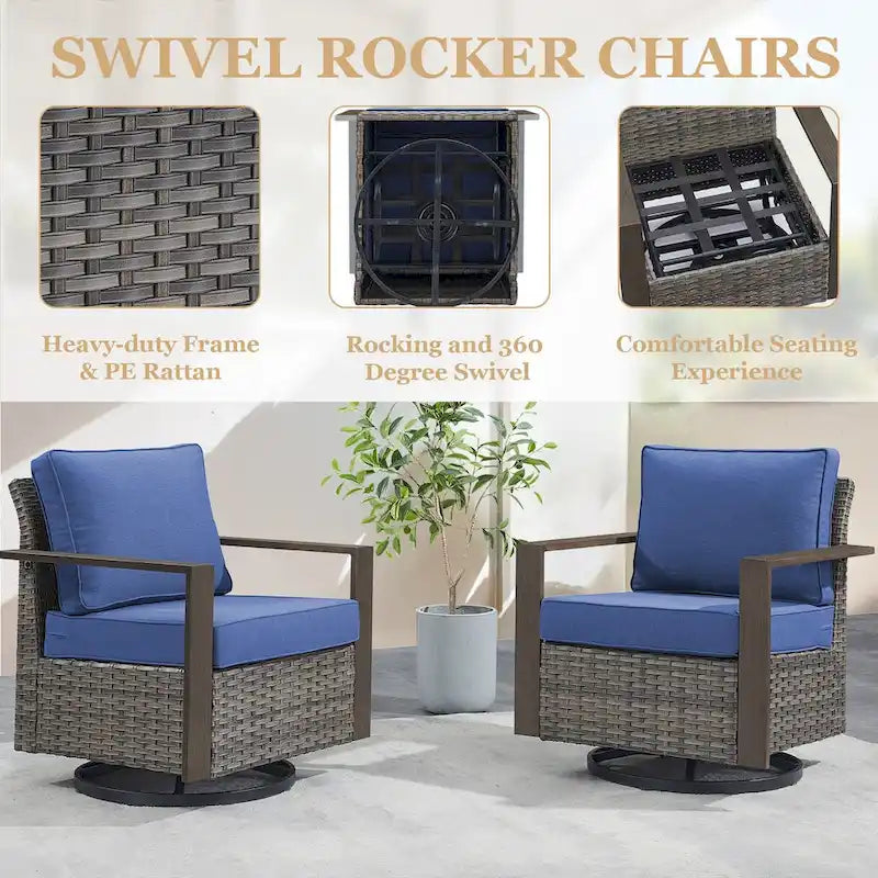 Ensemble de 4 fauteuils pivotants à bascule d'extérieur Gymojoy - Gris